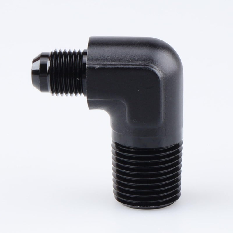 AC PERFORMANCE محول توصيل زاوية 90 درجة من الألمنيوم الأسود AC PERFORMANCE -6 AN AN6 ذكر إلى 1/2" NPT ذكر - Image 1